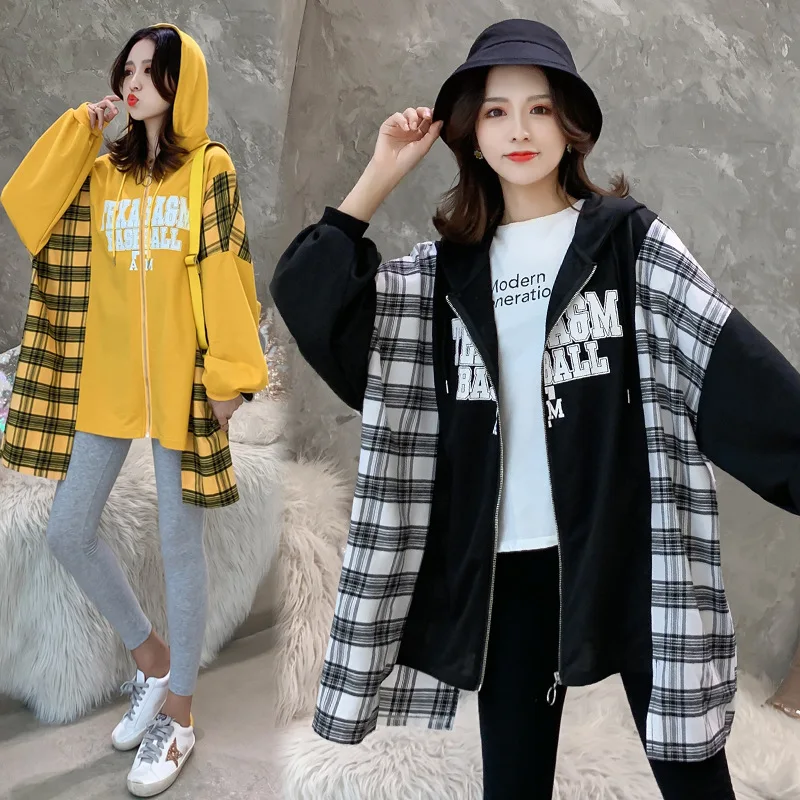 

Maternity Clothes 2019 Tops Mid-length Irregular Joint Hoodie Hooded New Style Online Celebrity Loose-Fit Laziness-Style Coat