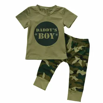 

Newborn Baby Girl Boy Unisex Clothes Set Letter Print T-shirt Tops Camouflage Long Pants Handband Outfits 3PCS Set 0-24M