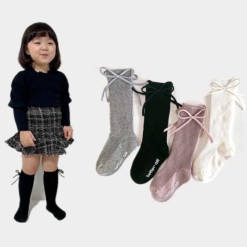 Baby Socks Cotton Children Girls Princess Bow Tube Socks Spring Autumn Cute Baby Toddler Knee High Sock Non-slip Long