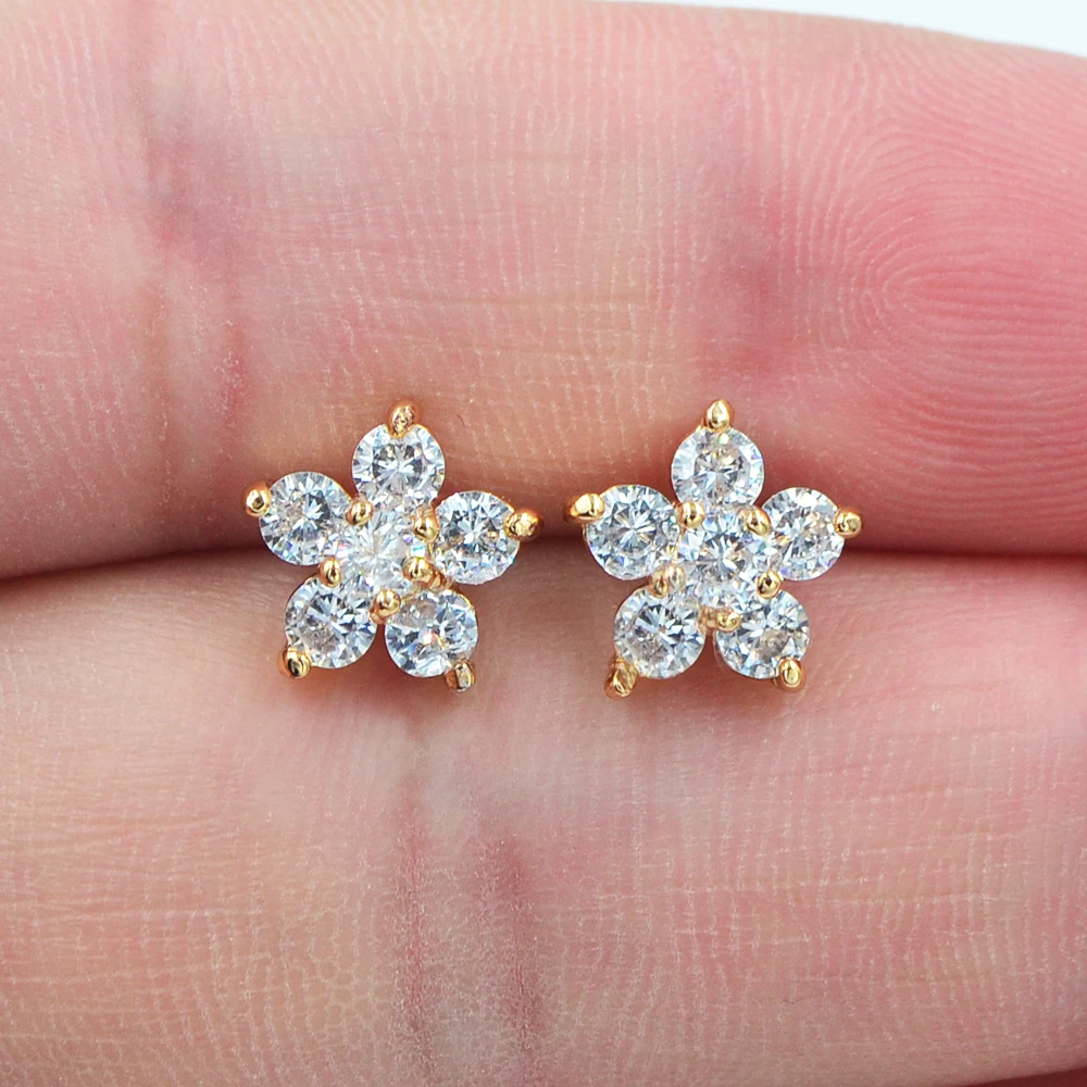 Fashion Women Gold Color AAA+ Cubic Zirconia Clear CZ Cute Flower Stud Earrings Jewelry | Украшения и аксессуары