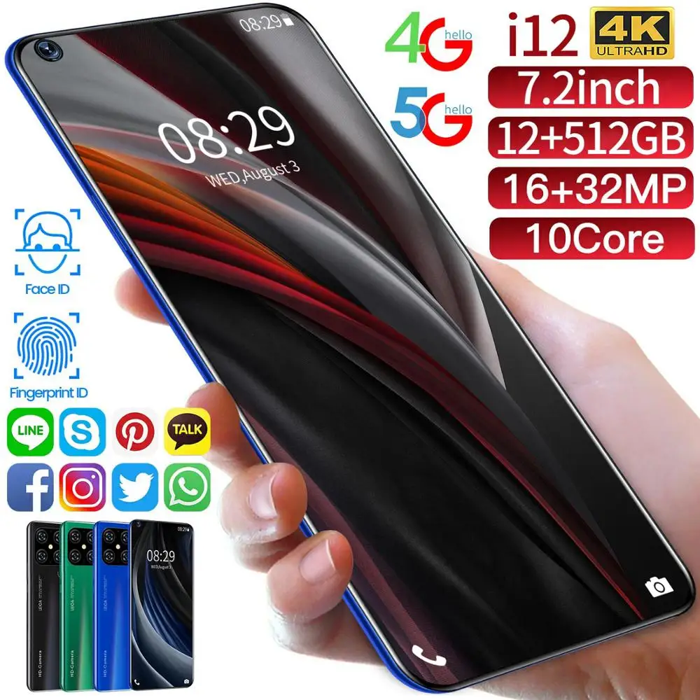 

2020 New i12 Phone Global Version 10-core 8 + 256G Dual Card Dual Standby 7.2-inch Full-screen Ultrabook Mobile Phone 4G Network