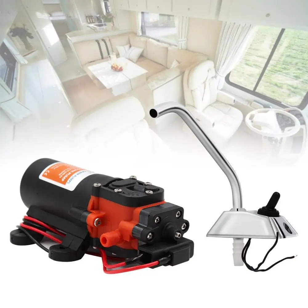 

RV Water Pump 12V Boat Caravan Camper Self-Priming Galley Electric Water High Pressure Pump 3.8 L/Min With Faucet Tap