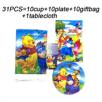 

Happy Birthday Party Decor Kids Disposable Tableware Disney Winnie The Pooh Tablecloth Cups Gift Bags Baby Shower Party Supplies
