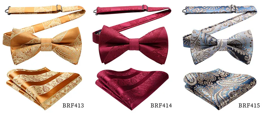 HISDERN Pre Tied Bow Tie Handkerchief Set Pocket Square Floral Paisley Men Adjustable Formal Wedding Party Classic Butterfly