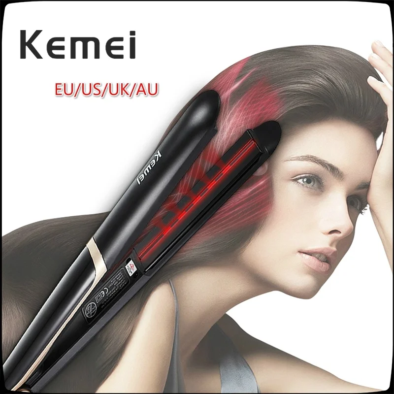 

Kemei Digital Straightening Far infrared function Flat Hair Curling Irons Straightener Fast Heating Curler Styling Tools KM2219