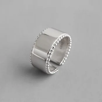 

Authentic S925 Sterling Silver FINE Jewelry 2ROWS Lines &Beads Pattern BAND ring adjust TLJ792