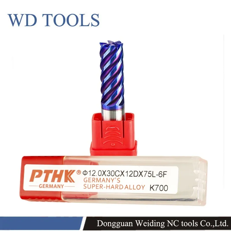 

PTHK HRC70 Blue Naco coating 4 to 8 Flutes CNC Router Bits Spiral End Mills Carbide Milling Cutter stainless steel cutting