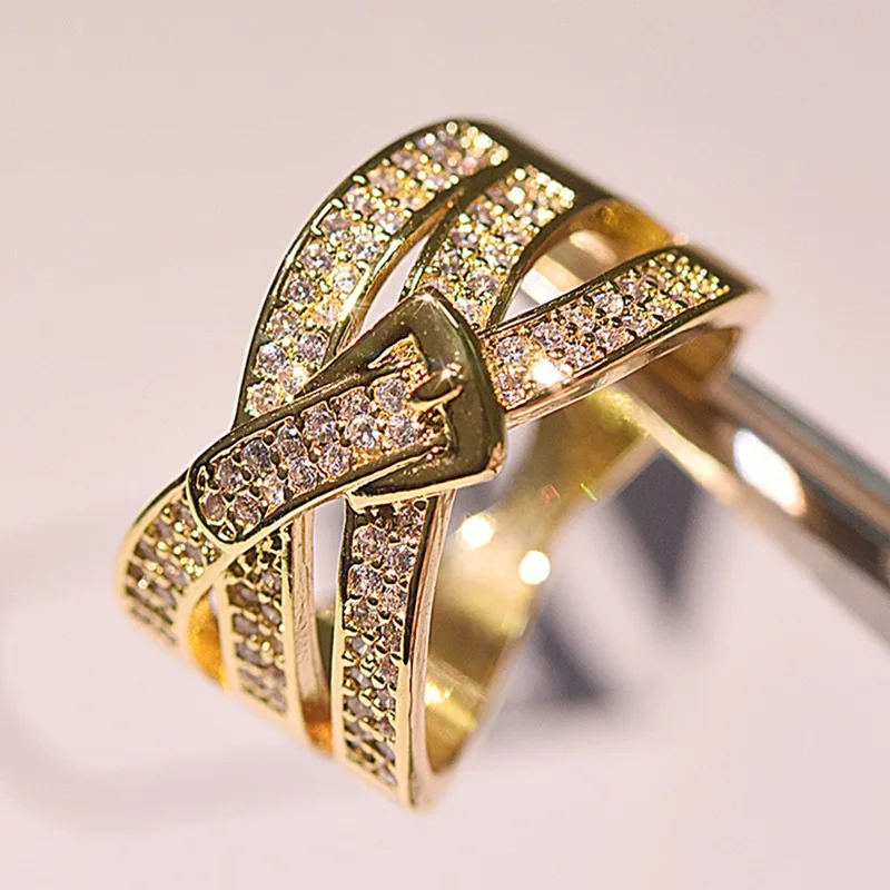 GD-8 Ремень-кольцо для женщин CZ камень инкрустированный кубический цирконий X кольцо с крестом модные золотые ювелирные изделия подарок Anel - Цвет основного камня: GD-8