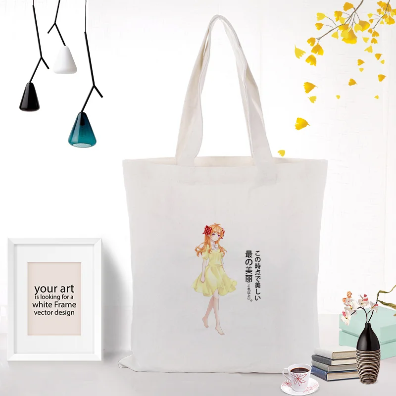 

illustration girl Tote Bag Shopping Bag Custom Print Logo Text DIY Canvas Daily Use Eco Ecologicas Reusable Recycle Handbag