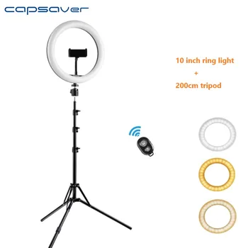 

capsaver RL-10 26cm LED Ring Light 200cm Tripod USB Ring Lamp with Phone Holder Tripod Dimmable Selfie Ring Light