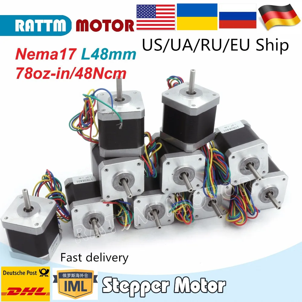 10 шт. Nema17 шаговый двигатель для 3D принтера набор моторов 48 мм/1.8A/ 78 унций в