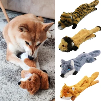 45/60CM Plush Pet  Dog Chew Toy with Squeaker Animal Shape for Small Medium Dogs Puppy Fox Wolfdog Squirrel Lion Tiger Leopard 1