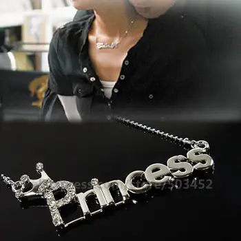 

300pcs/lot New Style Wholesale Factory Price Princess Letter Necklace Zirconia Initial Necklace Beads Chains Long Necklaces