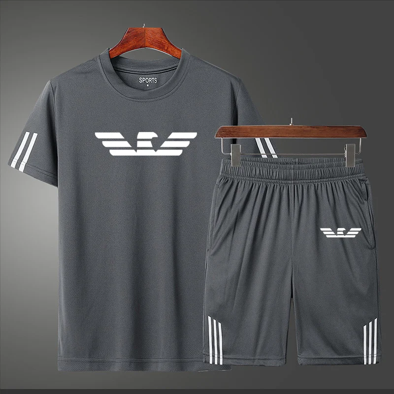 

Summer two-piece men's sportswear summer men's sportswear fitness clothes short-sleeved fashion T-shirt + shorts quick-drying