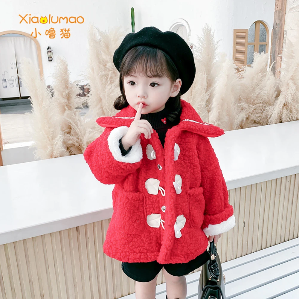 

High Quality Fabric Woolen Coat For Girls Warm Soft Solid Color Children's Clothing New Fashion Button Toddler Babys Clothing