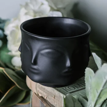 

Man Face Flower Vase Home Decoration Accessories Modern Ceramic Vase for Flowers Pot Planters 13 x 13 x 9.5cm - Black
