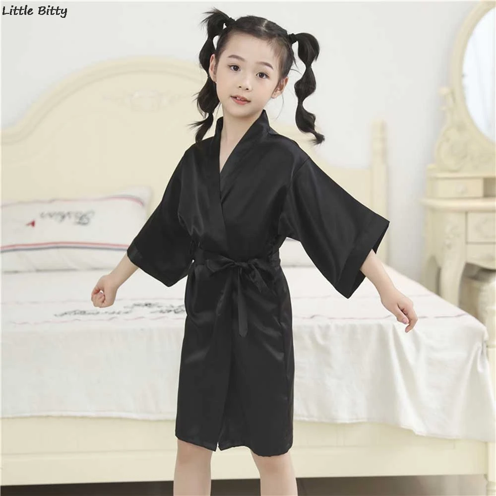 Wedding Party Robes for Girls Children Satin Pajamas Teen Girls Sleepwear Bathrobes for Children Silk Kimono Bathrobes Kids vintage nightgowns	