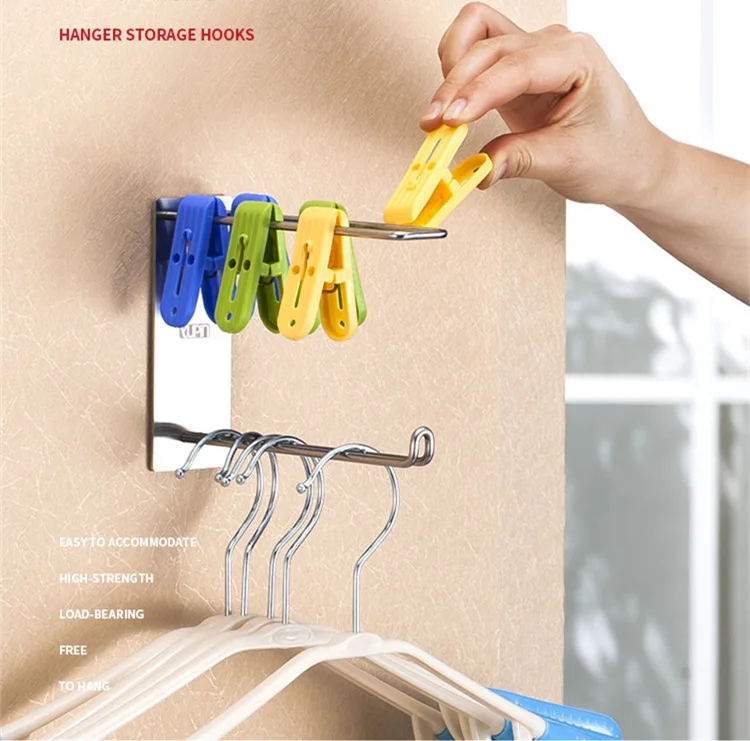 Stainless steel clothes hanger holder wall mounted type clothing clip storag rack finishing stand shelf home organizer