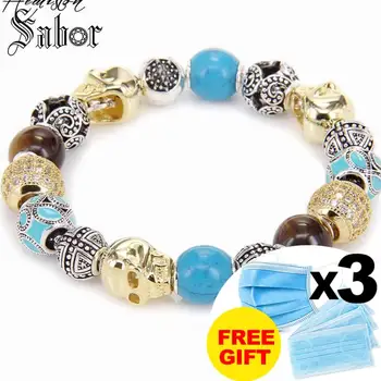 

Gold Color SKULL TIGER EYE ARTIFICIAL blue stone WAVE CROSS Beads Rebel Rock Jewelry For Women & Men B576 thomas jewellery