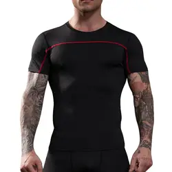 Мужская мода с коротким рукавом обтягивающая быстросохнущая футболка 2019 Новая мужская фитнес спортзал бег футболка со светоотражающей