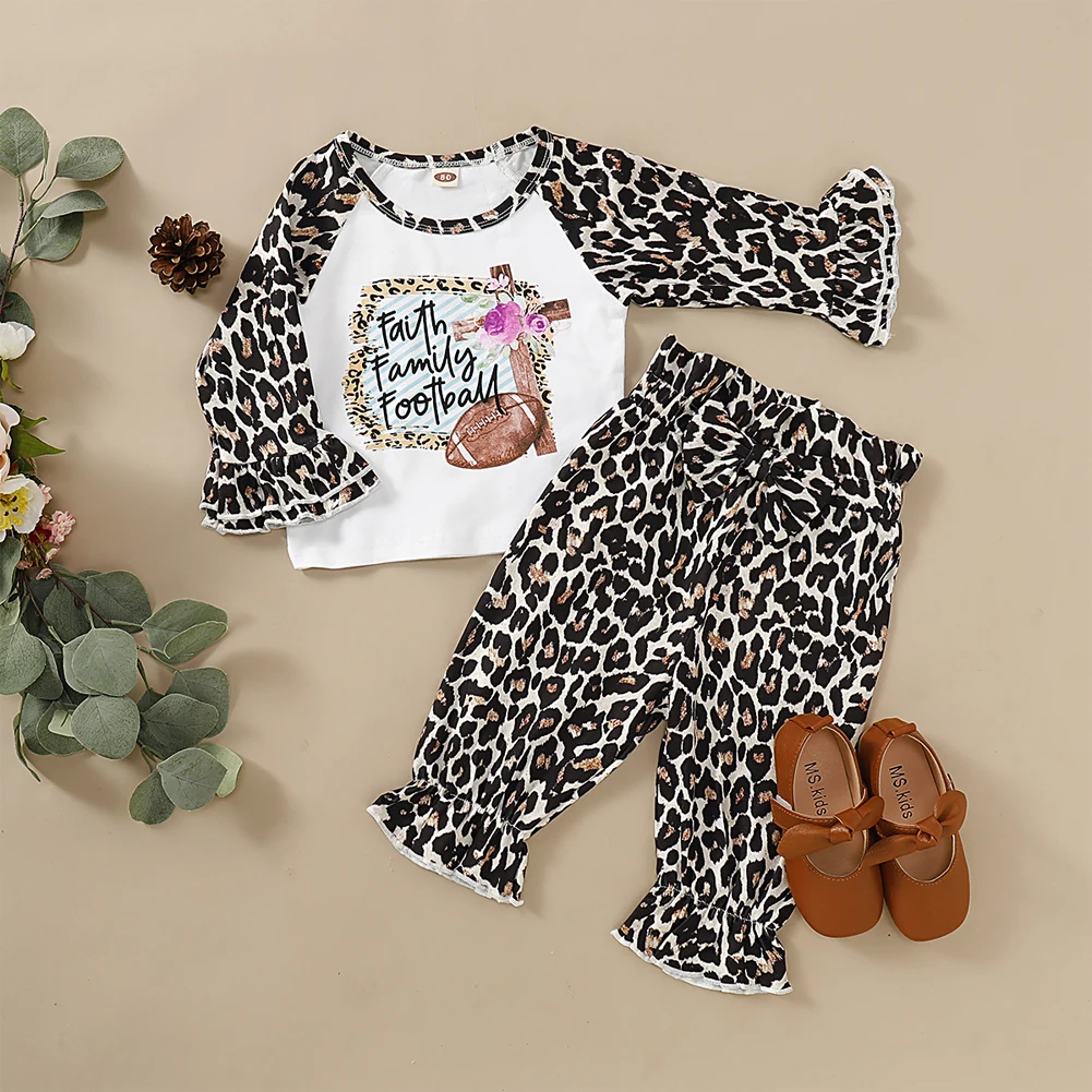 Emmababy одежда с леопардовым принтом для новорожденных девочек, футболка, топы, длинные штаны, комплект из 2 предметов, Новинка