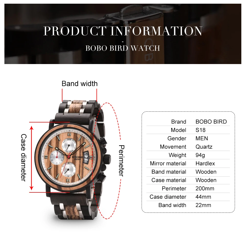 Оригинальный бренд BOBO BIRD reloj hombre деревянный стальной ремешок Хронограф Дата Показывает светящиеся иглы в деревянной подарочной коробке
