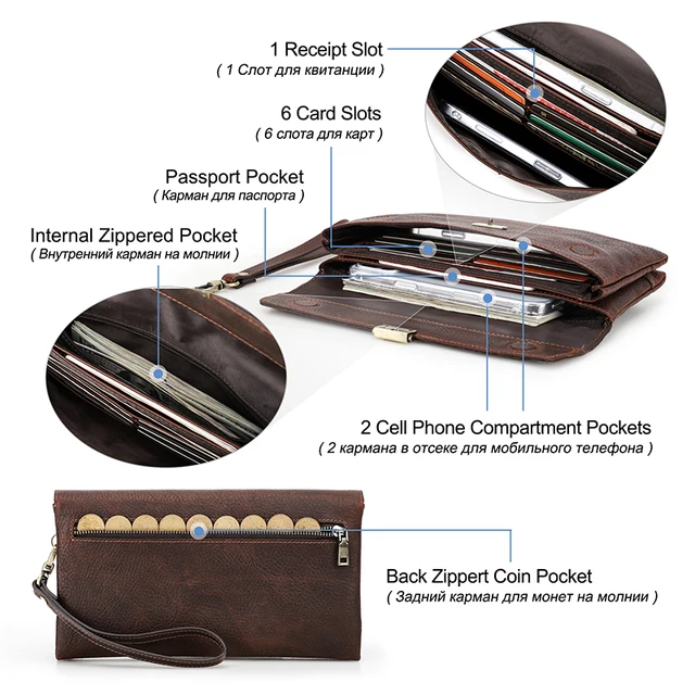 Stylish and practical Genuine Leather Mens Clutch Bag with RFID protection and large capacity
