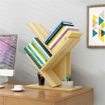 

Bookshelf Desk Creative Study Bookcase Tree Shaped Furniture Decor Holder Bookends Rack Multi-grid Storage Shelf Wooden Display
