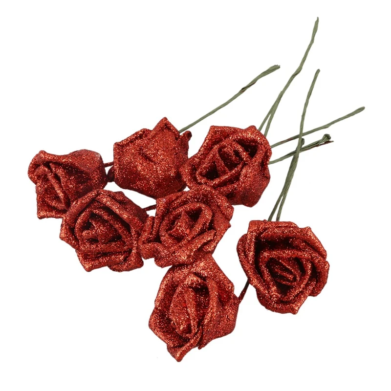 7 Foam Rose Artificial Flower Glitter Bridal Bouquet Home Wedding Decoration White
