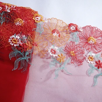 

1Meter 23cm Wide colorful Flower Embroidered Lace Trim red Mesh Costume Decorative Lace Applique lingerie Trimmings Lace Fabrics