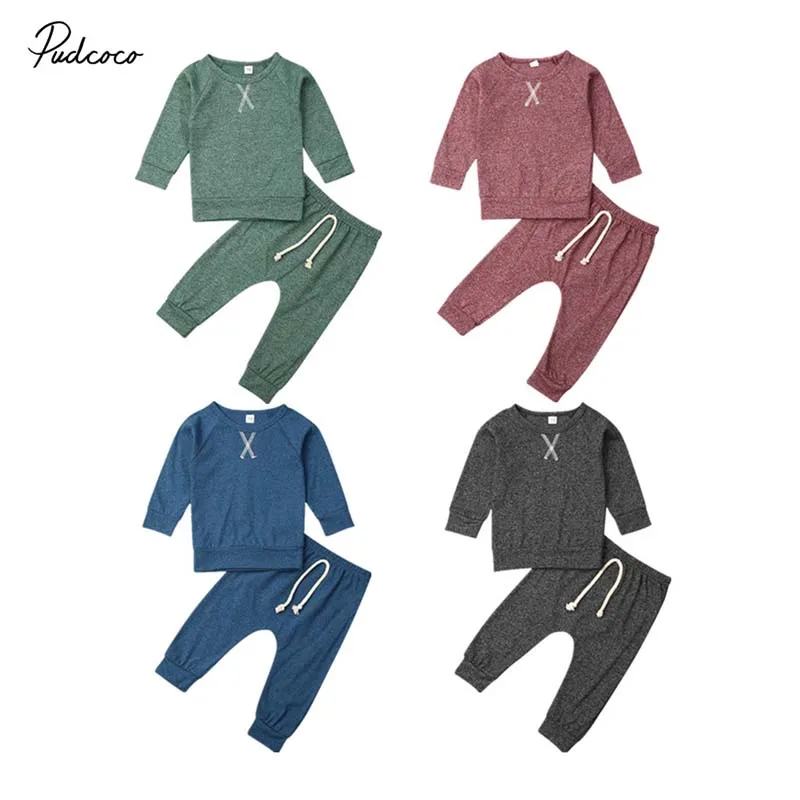 

0-24M Baby Solid Clothes Set Newborn Babies Boy Girl Autumn Outfits Shirt Tops Pants Outfit Clothing Sets