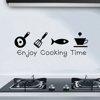 Cartoon Kitchen Wall Stickers Enjoy Cooking Time Wall Decal DIY Art Decal Kitchen Background Mural Poster Home Decoration