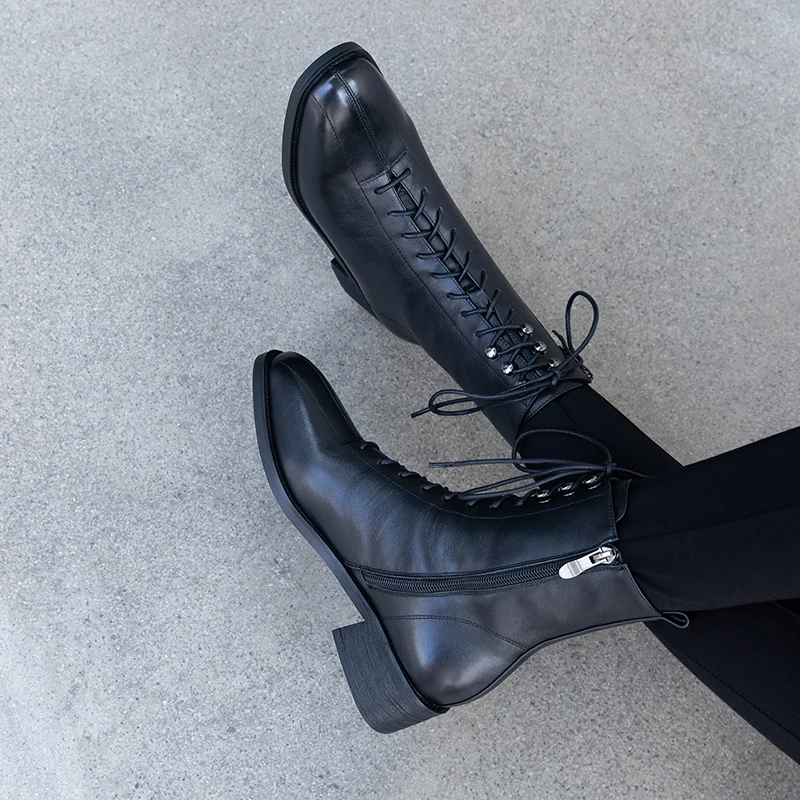 TXCNMB/зимние ботинки на платформе и молнии; модная женская обувь в стиле панк из натуральной кожи; женские ботильоны на шнуровке; цвет белый, черный
