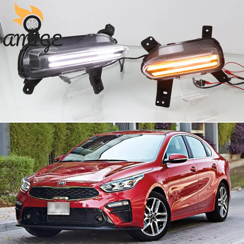 

Дневные светодиодные фары s DRL для Kia Cerato 2018 2019 2020, желтые указатели поворота, автомобисветильник светодиодные дневные ходосветильник огни, Автомобильные противотуманные фары