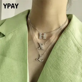 

YPAY Authentic 925 Sterling Silver Clavicle Chain Necklaces for Women Alphabet Letters A-Z Zircon Necklace Fine Jewelry YMN138