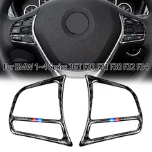 For BMW 4 Series F32 2013 2018 Accessories Interior True Carbon Fiber Car Steering Wheel Buttons Stickers Cover Trim Decoration