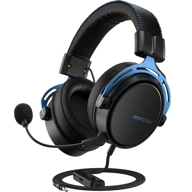 Mpow/Soulsens Air SE PS4 Gaming Headset 3D Surround Sound Wired Headphones with Noise Cancelling Mic for PS4 PS5 Xbox One Switch Black and Blue