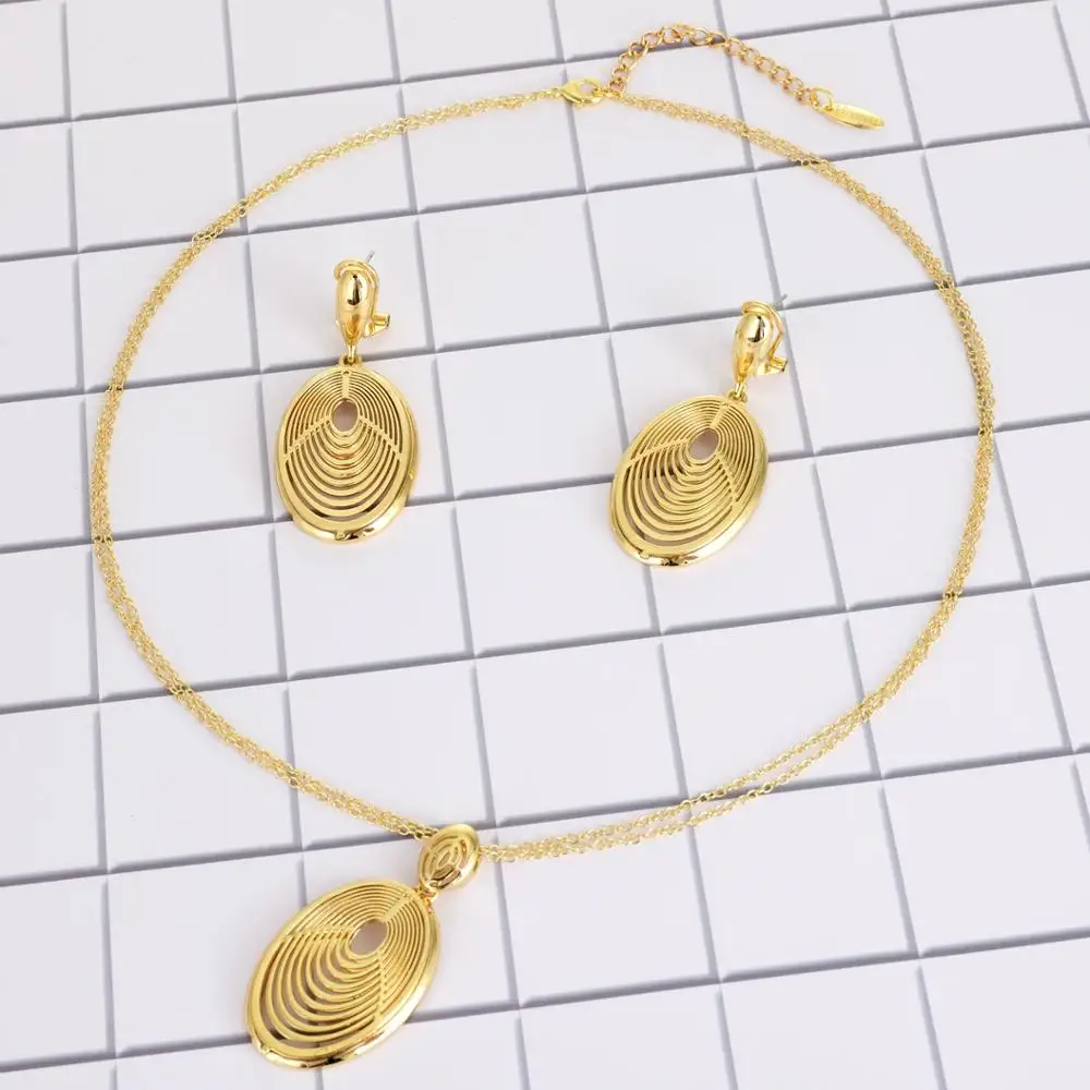 Viennois Dubai Jewelry Set Geometric Hollow Out Choker Necklace and Earrings For Women African Indian | Украшения и аксессуары