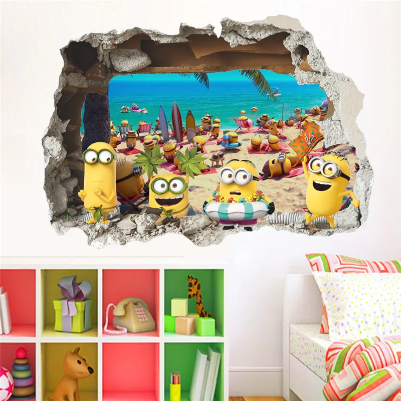 Yellow man 3D effect Wall Sticker beach Holiday Window Baby Kids Room Bedroom Decoraton Vinyl Decals Art Mural Poster