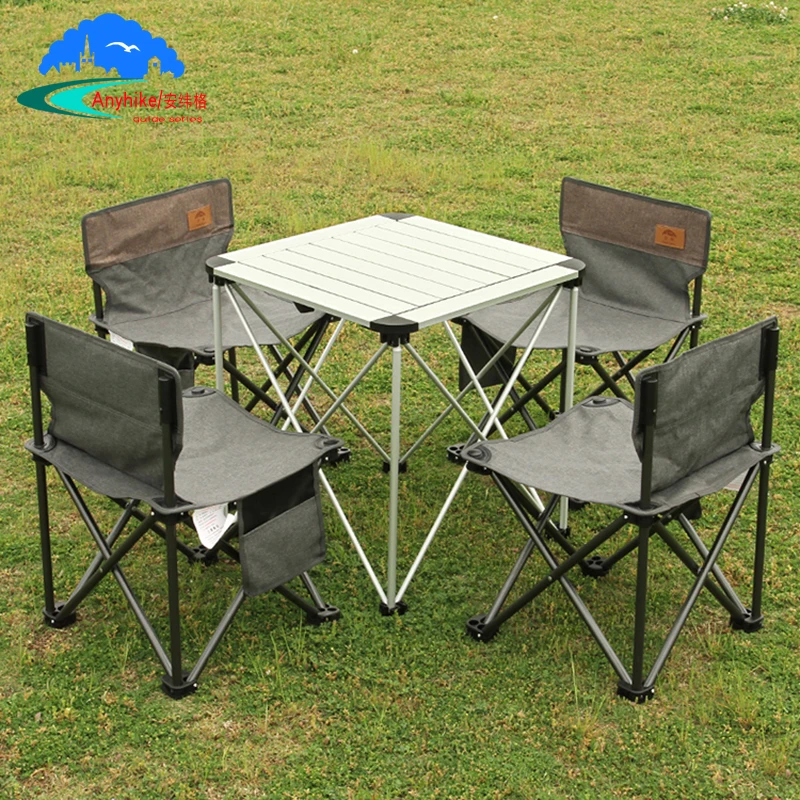 Juego de mesa y silla para exteriores, mesa plegable portátil de aleación de aluminio y 4 sillas plegables acampar, barbacoa y Pesca|Mesas de acampada| - AliExpress
