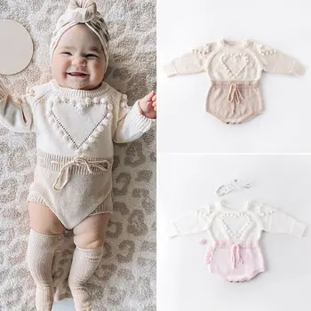 

Newborn Baby Girl Long Sleeve Heart Knitting Romper Jumpsuit Playsuit Outfits Warm Baby Clothes