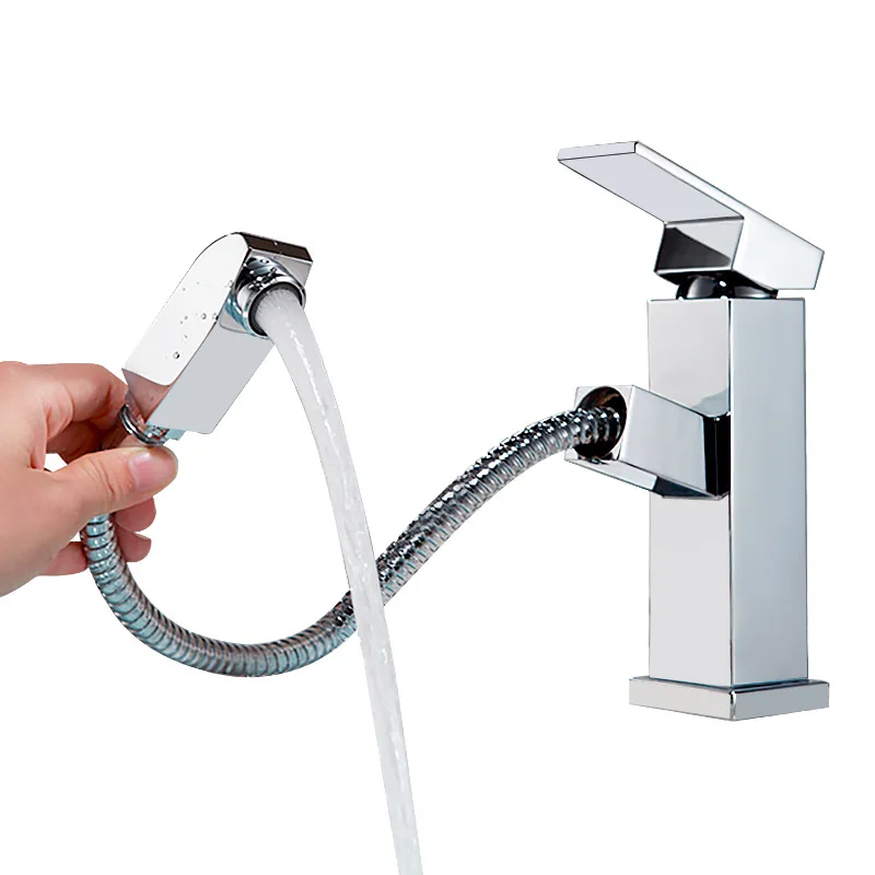 

Shower Room Stainless Steel Basin Water Tap Full Copper Hot And Cold Platform Basin Faucet Household Wash Basin Take Pull Type