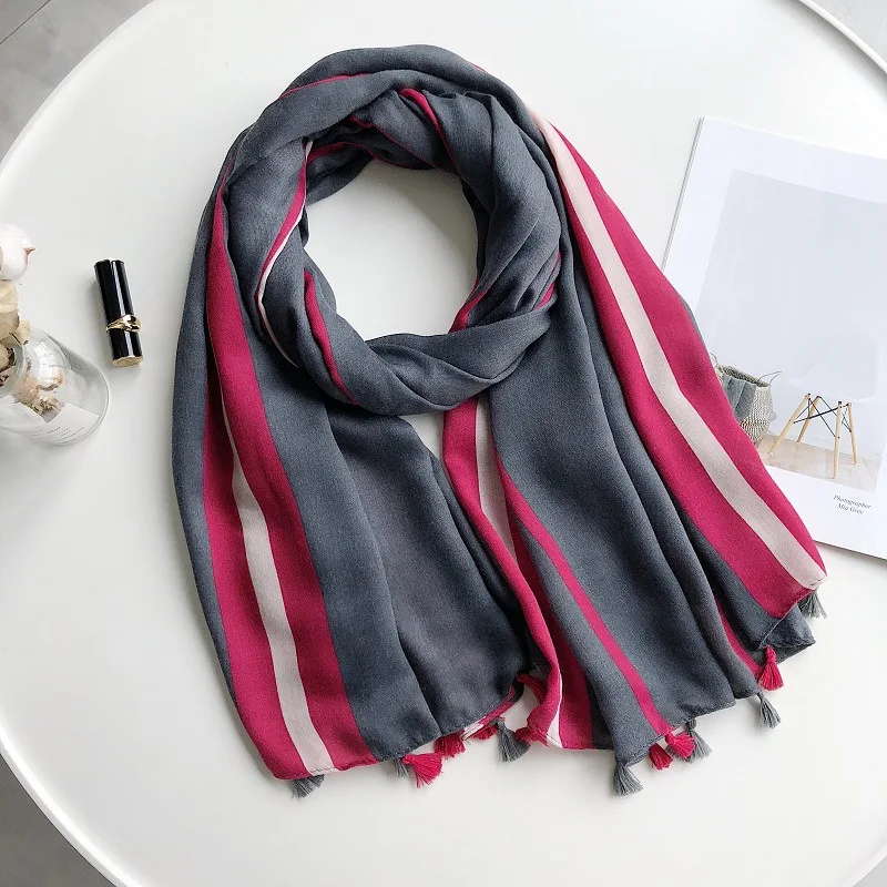 

2019 Newest Women Striped Pattern Cotton Tassel Scarf 10pcs/lot