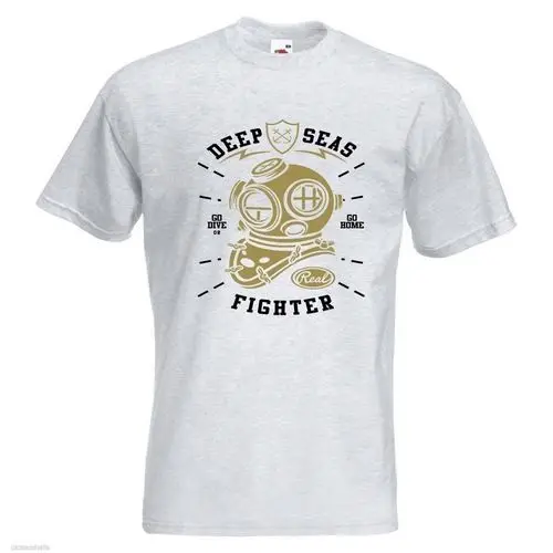 Deep Seas Fighter Mens PRINTED T-SHIRT Text Dive Diver Helmet Anchor Vintage Cartoon t shirt men Unisex New Fashion tshirt | Мужская