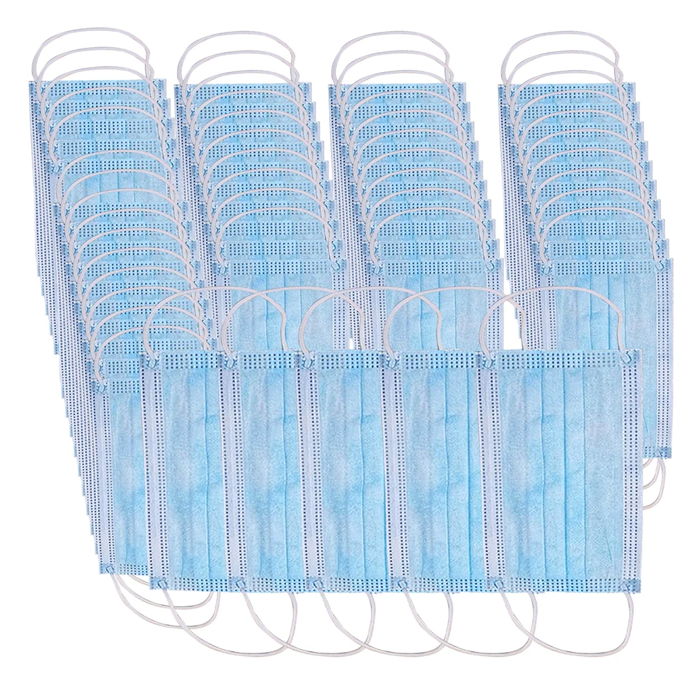 

50x Mouth Covers Disposable Anti-Dust Mask 3 Filter Earloops Breathable Face Mask Solid Color Protective Cover Masks