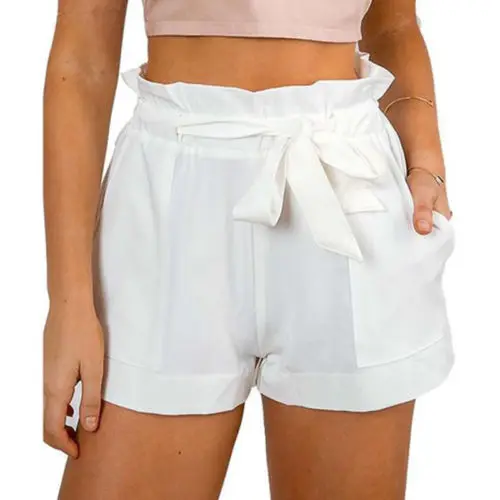 US-STOCK-Women-High-Waist-Crepe-Hot-Pants-Summer-Casual-Mini-Shorts-Beach-Shorts