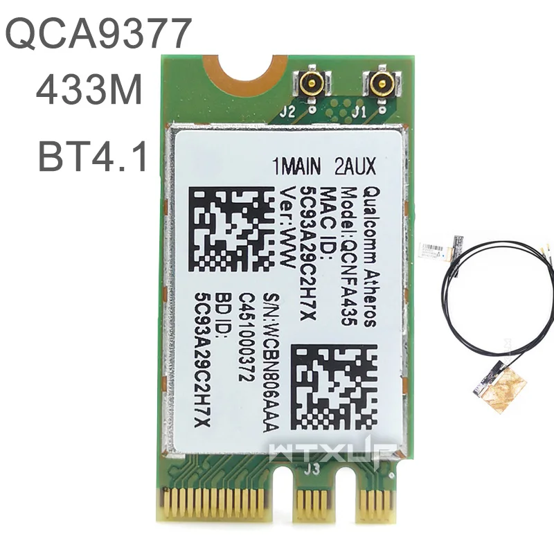 Карта беспроводного адаптера QCA9377 QCNFA435 802.11AC 2,4G/5G NGFF карта Wi-Fi BT bluetooth 4,1 с 2 антеннами сетевая карта