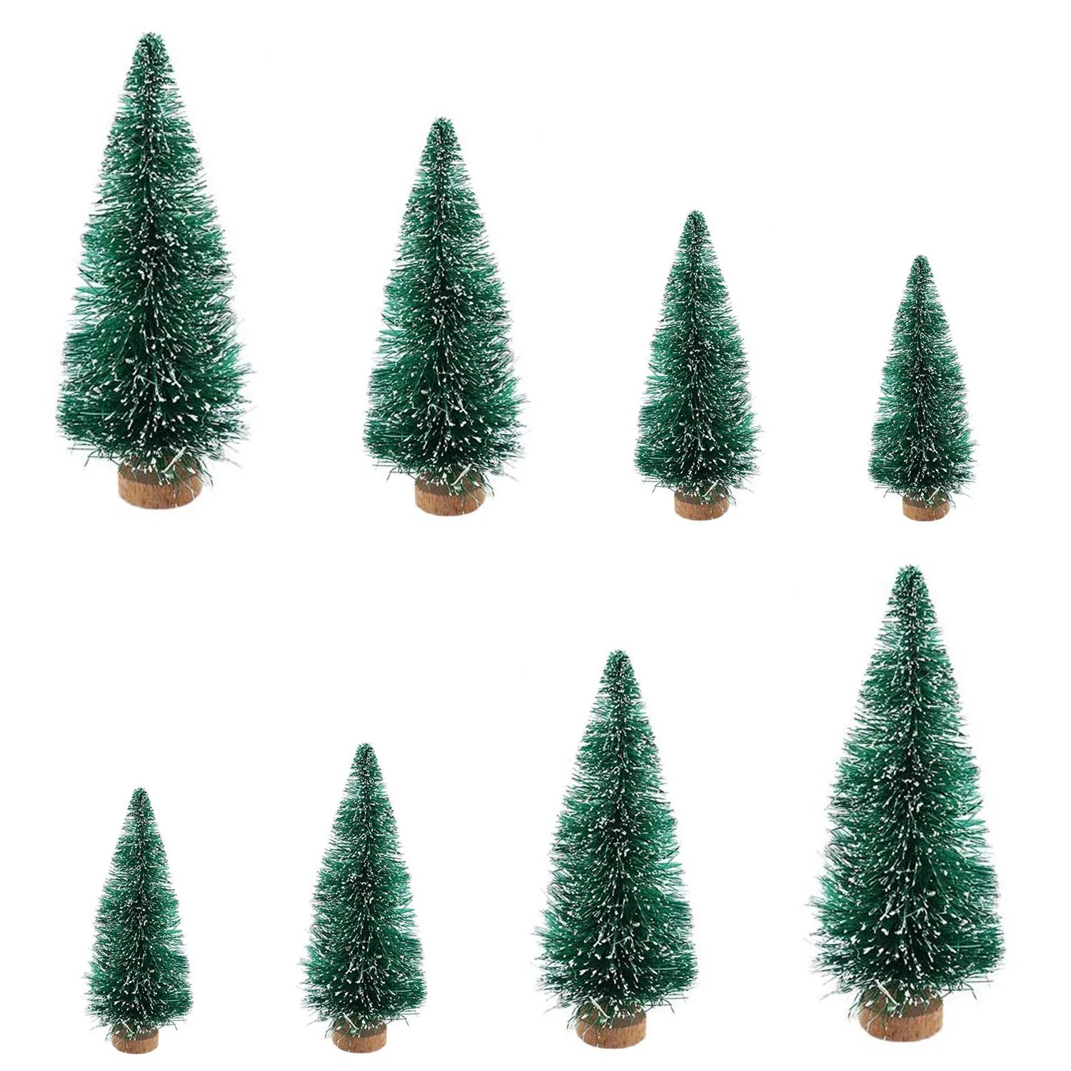 Green Behogar 8pcs Mini Tabletop Artificial Snow Flocked Christmas Tree Ornament Decorations Set for Xmas Home Office Party Decor - Цвет: Green