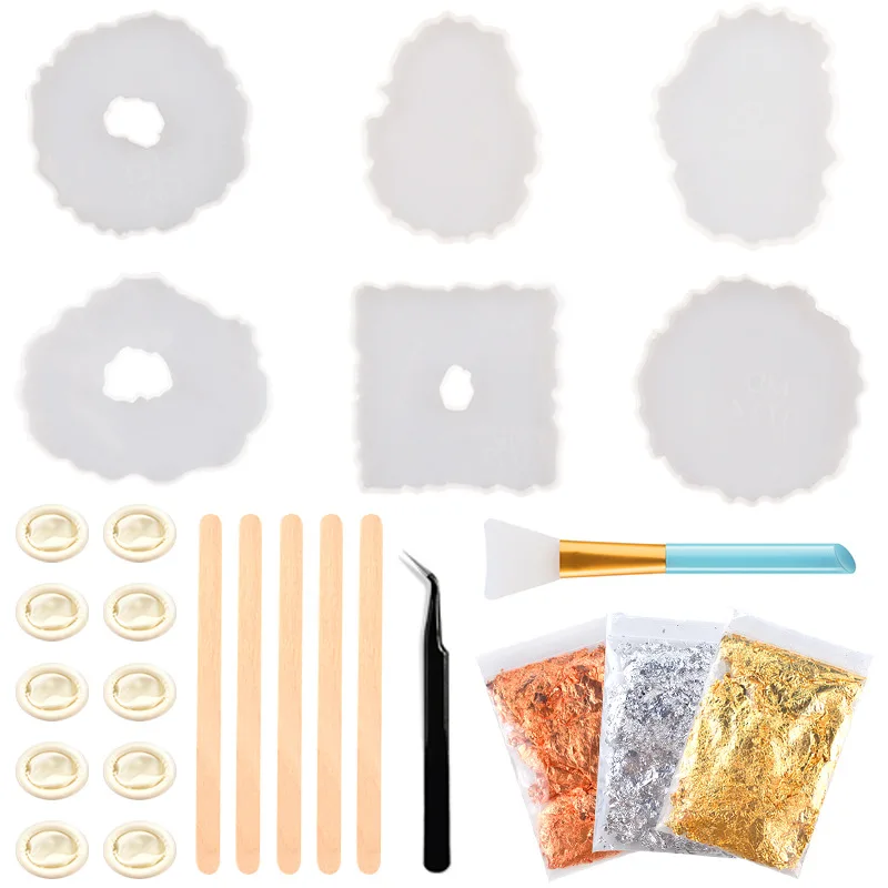 

Coaster Making Kit Resin Mold Kit with Dried Flowers Gold Foil Flakes and Tools for Epoxy Resin Casting Home DIY Decoration