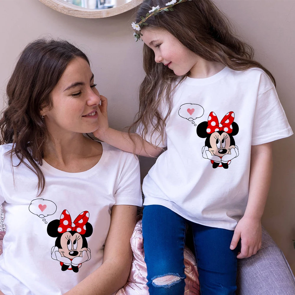 Camiseta con estampado de ratón de Minnie para mujer, camiseta informal de manga corta para niños, Camiseta con estampado gráfico de amor